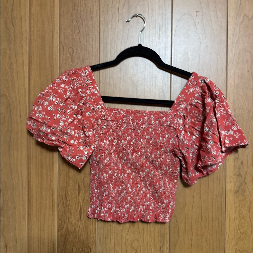 Japna Red Floral Puff Sleeve Blouse